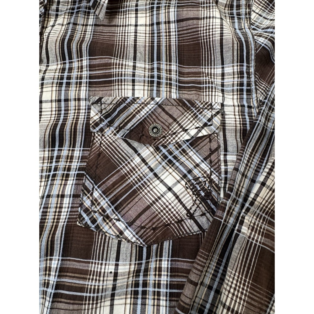Fender Rock And Roll Religion Mens XXL Brown Plaid Snap Front Long Sleeve Shirt - Picture 7 of 7